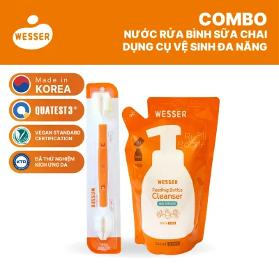 Combo Nước rửa bình sữa gói+ Dụng cụ vệ sinh bình sữa đa năng