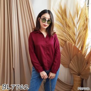 Mihar store / COD 7762 - Kemeja wanita lengan panjang polos bahan crepe basic kerja casual formal
