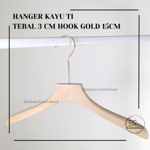 Hanger Kayu Natural Doph SUPER TEBAL 3 Cm Dewasa Gantungan Baju Distro Jaket Jas Gaun Gantungan Baju Wood - BH