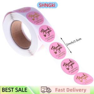 SHNGki 500pcs Thank you sticker wedding decor seal hot stamping pink black round label