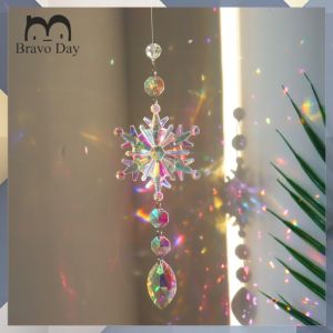 Outdoor Garden Snowflake Crystal Wind Chime Reflective Hanging Decor for Patio and Living Room