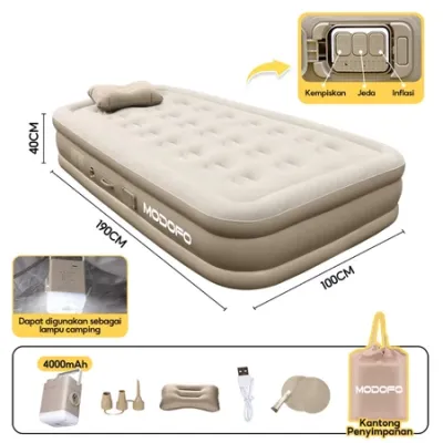 MODOFO kasur angin Tempat Tidur Tiup Otomatis untuk Rumah Ganda Kasur Udara Luar Ruangan Dapat Dilipat Portabel Inflatable Bed Pompa Tiup Double Air Bed