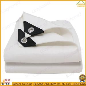 [Cozyhome2] White Waterproof Tarpaulin with Grommets Thick Waterproof Poly Tarp Cover for Swimming Pools Boats Camping Courtyards