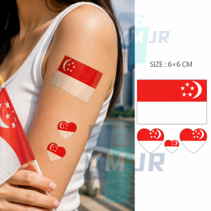 🚩NDP 2026 61th Singapore Flag Tattoo Sticker 80×80mm SG National Day Face Body Decor Waterproof Party Decoration Sticker