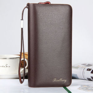 baellerry Luxury Long Mens Leather Wallet With Strap Large Capacity Clutch Money Bag Coin Pocket For Male Card Holder