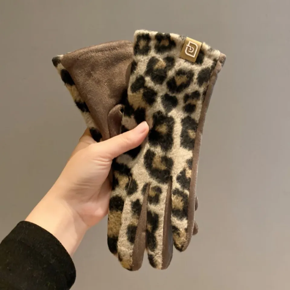 DASE Keep Warm Leopard-print Gloves Cold-proof Cashmere Ladies