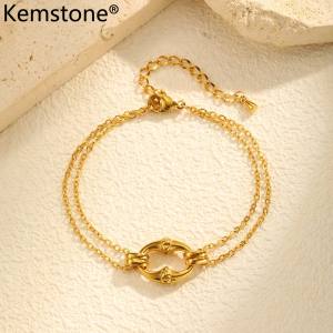 Kemstone Stainless Steel Flat Cross Double Layer Oval Link Rivet Bracelet for Women