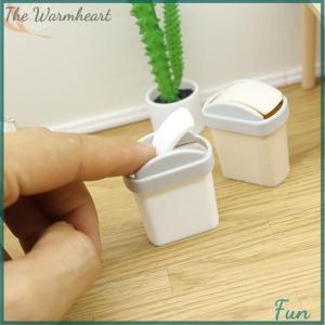 【The Warmheart】 1Pcs Mini Flip Cover Trash Can Dustbin Miniature Toy Model Scene Doll House Accessories Simulation Mini Waste Bin