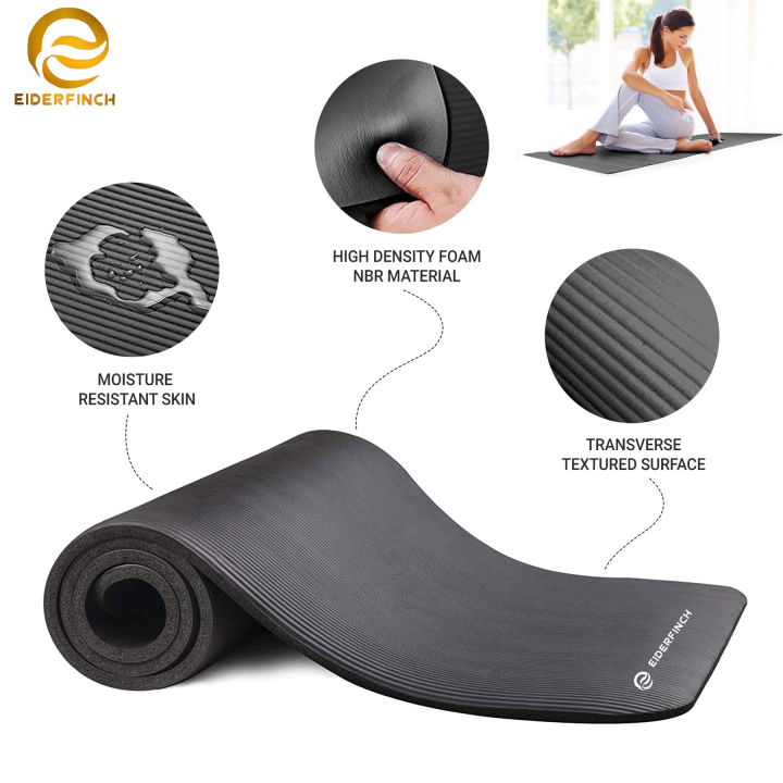 EIDERFINCH 10mm Extra Thick Yoga Mat Exercise Mat with Carrying Strap