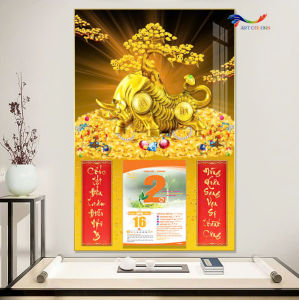 LỊCH TẾT 2026 Lịch Gỗ Treo Tường viền cao cấp Tráng Gương 2026 Cây Kim Tiền (30x40 cm)
