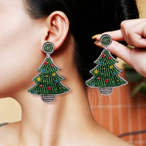 JPTD Santa Claus Merry Christmas Earrings Christmas tree Xmas Boots Ear Stud Cute Jewelry Handmade Beaded Ear Drop Woman