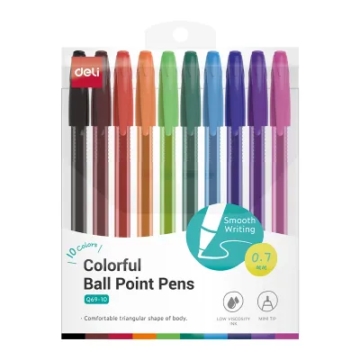 Deli Q69-10 Colorful Smooth Writing Ballpoint Pen Mini Tip 0.7mm 10 Colors/Set