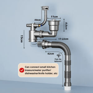 Kitchen Drain Pipe Anti-odor And Anti-blocking Sink Pipe Drain Pipe Single Or Double Garbage Trap Sink Accessories Household Space-saving Sink Stopper Overflow Waste Drainage Kits