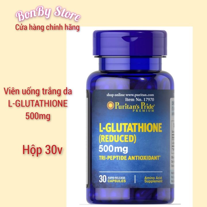 Bill Hãng) Viên uống làm trắng da L-GLUTATHIONE 500mg Puritain'sPride