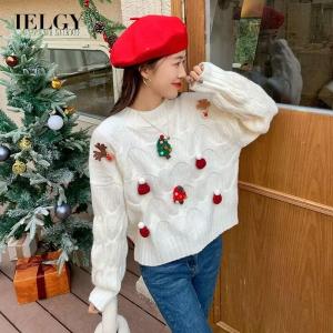 IELGY womens loose round neck all match christmas themed sweater