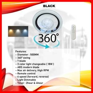 Fanlight Ceiling Fan Remote Strong Wind 3 colors 360degree Designer Dimmable 500MM