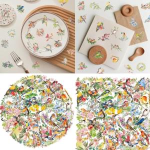 50 Sheets Luggage Sticker Scrapbook Sticker Watercolor Bird Graffiti Sticker Decorative Sticker Reward Sticker for Phone