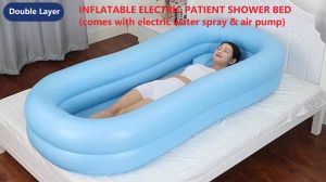 Double Layer Inflatable Electric Patient Shower Bed with Electric Water Spray & Air Pump