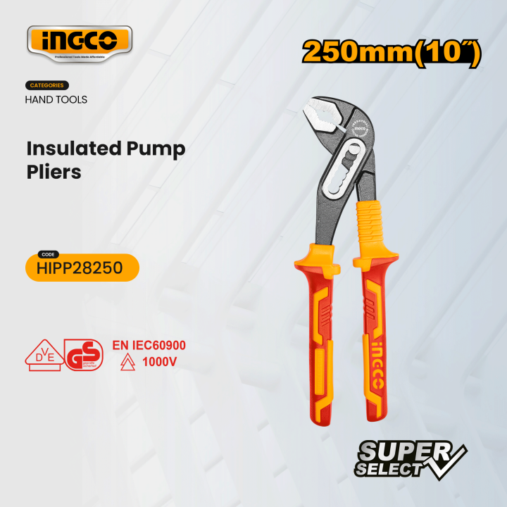 INGCO 10" Inch (250mm) Insulated Pump Pliers Insulated Handle Black