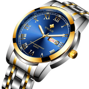 WWOOR นาฬิกาข้อมือควอตซ์ดีไซน์เลขโรมันสำหรับผู้ชายนาฬิกาสแตนเลสสตีลชายแบรนด์ของแท้ใหม่นาฬิกาข้อมือควอตซ์ออกแบบตัวเลขโรมันพร้อมนาฬิกาแสดงวันที่