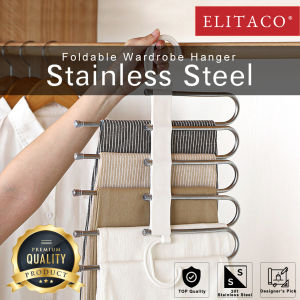 【ELITACO】Buy 3 Free 1 Stainless Steel Clothes Hanger Rak Baju PVC Multi Layer Cloth Wardrobe Organizer Rack Space Saving