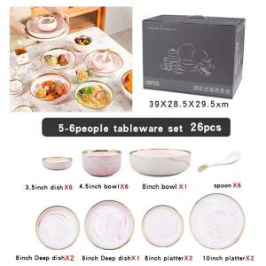 BILI.PH Noodle Bowl Soup Luxury Ceramic Tableware 26-piece Set 6-person Combination Rice Bowl Dish