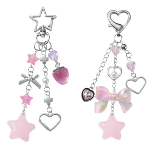 อุปกรณ์เสริมพวงกุญแจโบว์น่ารักพวงกุญแจหัวใจดาวเครื่องลางกระเป๋าอุปกรณ์พวงกุญแจรถสำหรับสุภาพสตรี