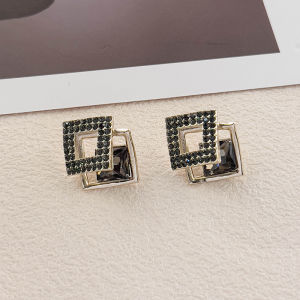 Fashionable Ring Gift 复古灰水晶方形耳钉精致轻奢气质耳环简约百搭高级感法式优N1138