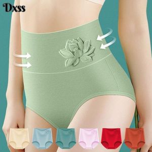 DXSS กางเกงในผ้าฝ้ายผู้หญิงไซส์ใหญ่พิเศษกางเกงในสตรี3D ดอกบัวเอวสูงเสื้อชั้นในไร้ตะเข็บท้อง