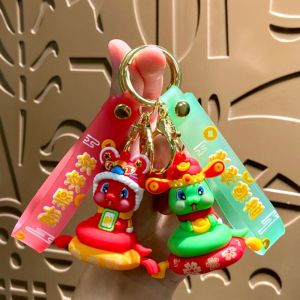 XUNXUAN Spring Festival Snake Keychain Lucky Lion Dance Snake Key Ring Cute Wealth 2025 New Year Pendant Bag Charm