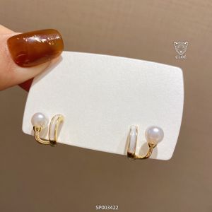 Bông tai nữ chuôi bạc 925 khuyên tai nữ viền cong đính ngọc trai nhân tạo phụ kiện trang sức Cloe Accessories 3422
