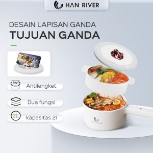 Han River Panci Listrik Gagang Panjang List Putih serbaguna 2L Panci listrik (HRDZG06)