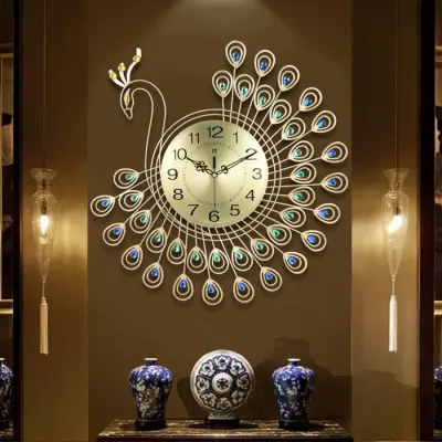 Jam Dinding Merak Giant Quartz Clock Diamond Peacock 53CM