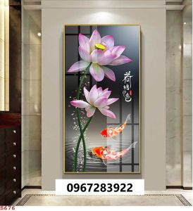 Tranh gạch 3d hoa sen trang trí