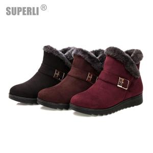 SUPERLI Snow boots warm fur plush Insole Waterproof women winter boots square heels flock ankle boots women shoes lace-up winter shoes woman