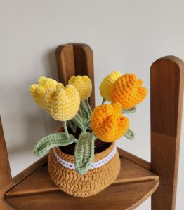 [SG Ready Stock] Finished Product Hand Made Crochet Flowers/lily/tulip Potted Plant