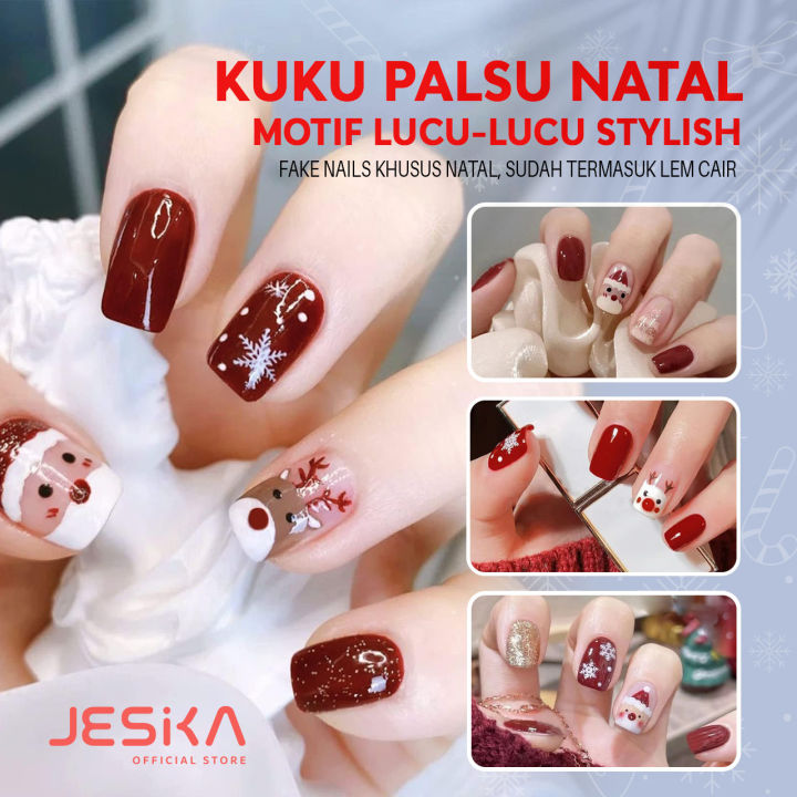 Maroon Motif Christmas Nails