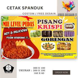 Spanduk Banner MIE LEVEL PEDAS ANEKA MAKANAN PISANG KEJU BISA REQUEST