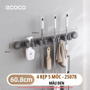 Giá treo chổi chịu lực ECOCO hít chân không kèm 5 móc treo Thanh treo chổi kèm móc treo khăn áo đồ dùng bếp nhà tắm