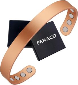 Feraco Copper Magnetic Bracelet for Men Women 99.99% Pure Copper Cuff Bangle with Effective Neodymium Magnets Adjustable Jewelry Gifts