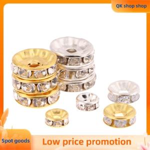 ✨QK shop✨ 100pcs 5 7 10mm Rondelle Disc 316 Stainless Steel Crystal Spacer Beads With Rhinestone For Jewelry Making DIY Bracelet