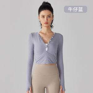 HUIESON แขนยาวของผู้หญิงตัดด้านบนด้วยกระดุมมุกสำหรับการออกกำลังกายและกีฬา