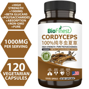 Biofinest Cordyceps Sinensis 1000mg Root Extract Supplement - High Strength 100% Pure Beta 13/16 Glucans - Relieve Asthma cough Bronchitis Allergy Inflammation Fatigue Anxiety - Boost Stamina Energy Kidney Lung Immune Health 冬虫夏草 (120 Veg. capsules)