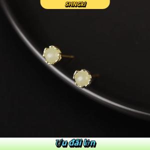 SHNGki Trung Quốc Phong Cách Retro Giả Ngọc Nhỏ Stud Bông Tai Cho Phụ Nữ Tinh Tế Màu Xanh Lá Cây Vòng Bead Bông Tai Đồ Trang Sức Thanh Lịch Quà Tặng