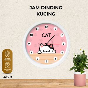 Jam Kucing BESAR - Diameter 32CM / Jam Dinding KUCING Hiasan Dinding Kamar Aesthetic - Jam Dinding Aesthetic Karakter Kucing Lucu Dekorasi Rumah
