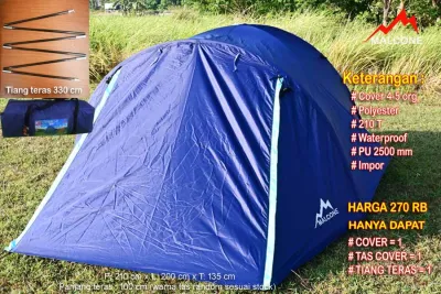 (Bukan Tenda) Cover atau Outer Tenda Dome 4-5 org Type Snile Malcone Waterproof Polyester 210T PU 2500MM Sudah Include Tiang Teras