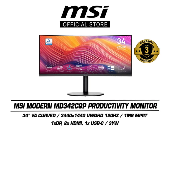 MSI Modern MD342CQP Business & Productivity Monitor (34 Inch | UWQHD | Curved | VA | 120Hz | 3Y)