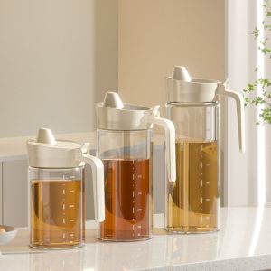 HUANG แก้วบอโรซิลิเกตทรงสูง ขวดน้ำมันแก้ว การออกแบบป้องกันการรั่วซึม หยดฟรี ขวดซอส สะดวกสบายๆ ใช้ซ้ำได้ เครื่องจ่ายมะกอก เครื่องใช้ในครัว