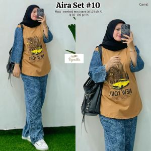 COD//Aira Set Matt Jeans Mix Combed Celana Karet Pinggang By Signadila