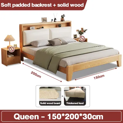 NAIJIA Queen/King Solid Wood Bed Frame With Drawer Single Katil Kayu Bedroom Dormitory Wooden Bed Frame實木床